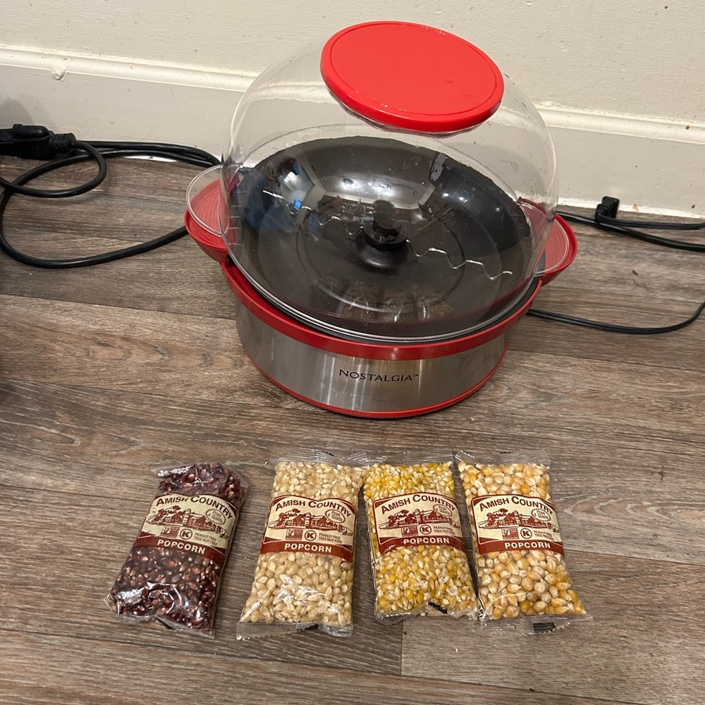 Nostalgia Red Popcorn Maker with Amish Country Popcorn
